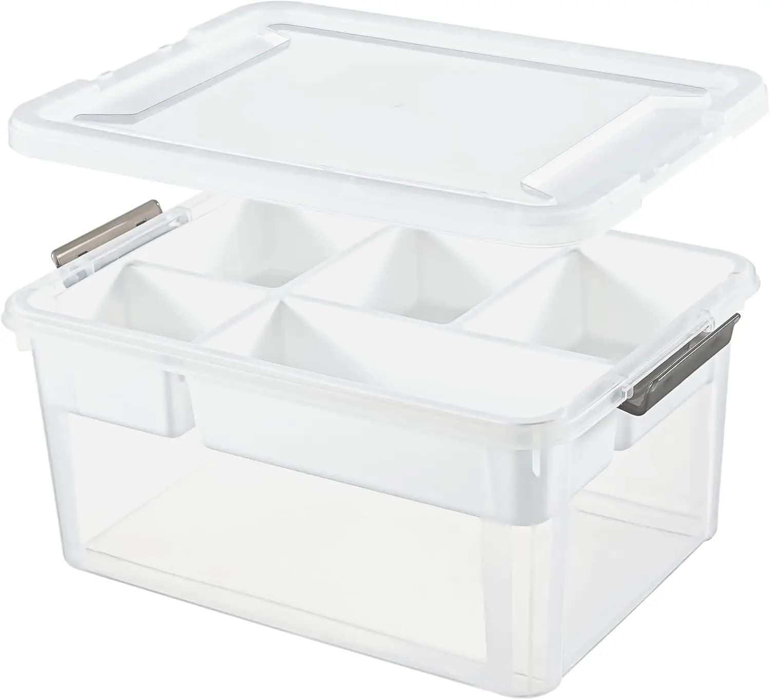 17 QT Transparent Plastic Container with Removable Tray, Impilable Organizer for Artistic Materials, Beads, Tools, Sewing, Books, Pastels