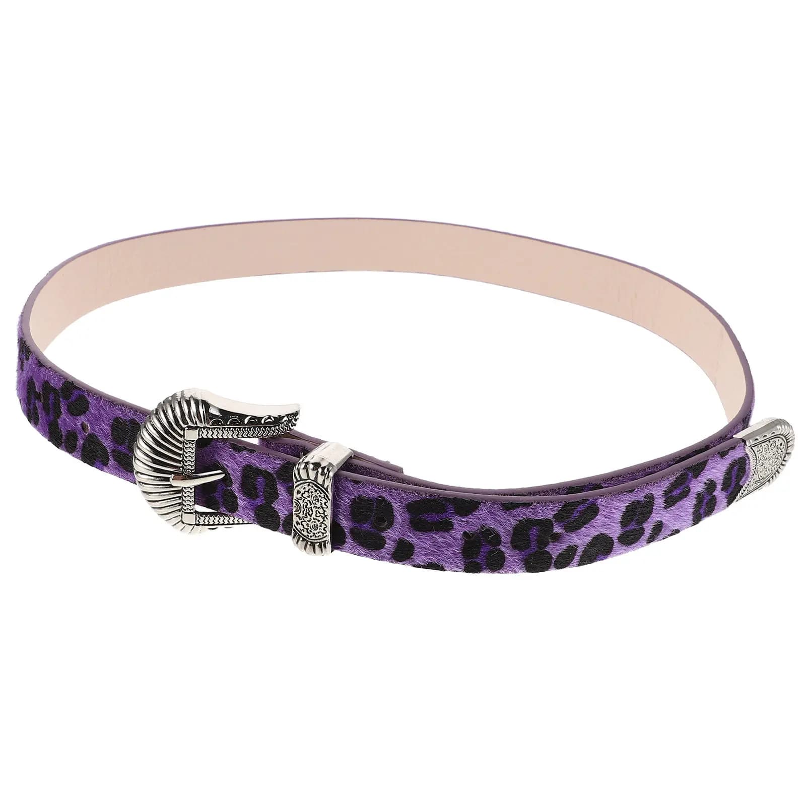 Cintura con Stampa Leopardata Vintage Stile Western, Cintura Larga con Fibbia Viola per Jeans e Abiti, Cinture Western per Donna