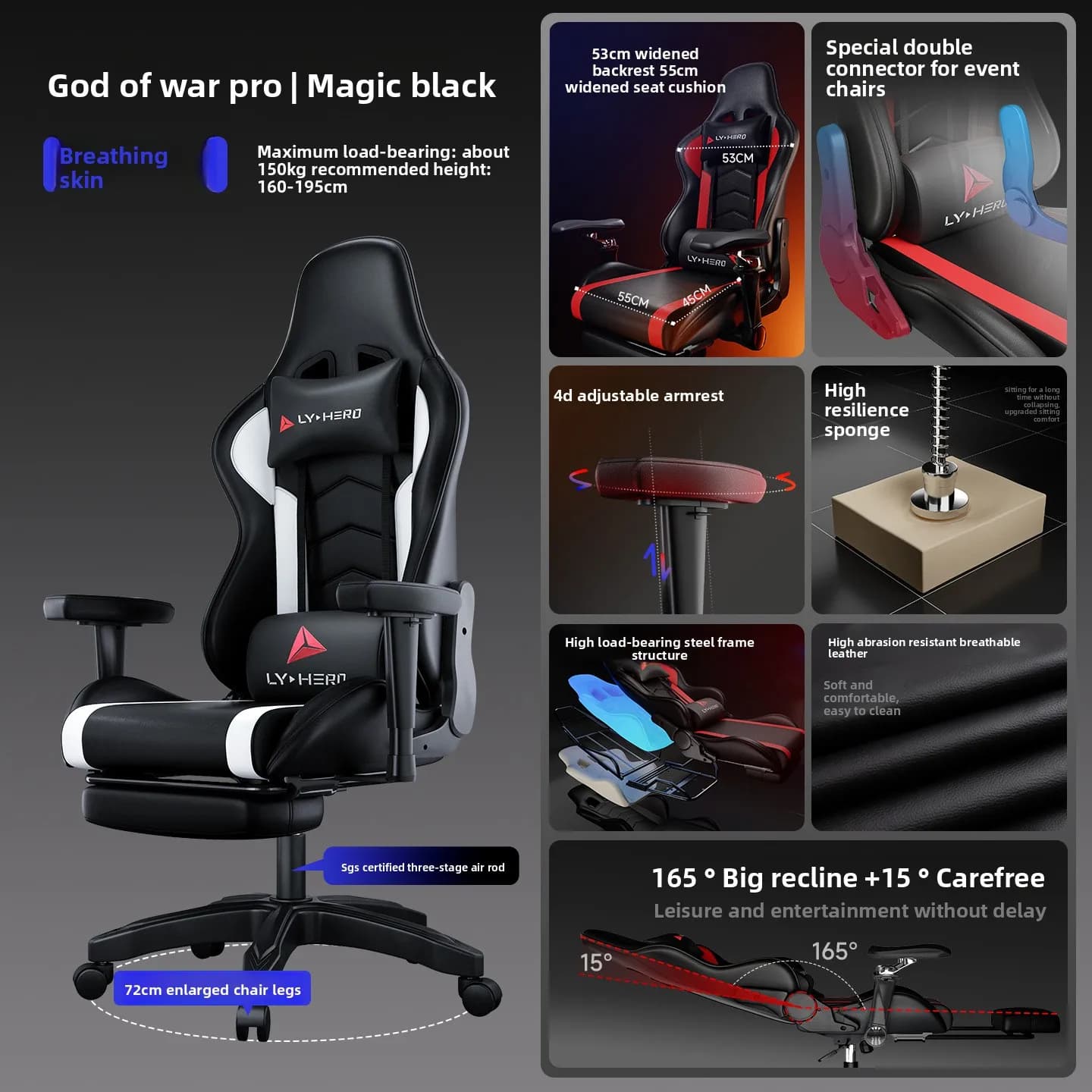 Sedia da Gaming Resistente, Sedia da Ufficio, Sedia Ergonomica Reclinabile per Casa e Dormitorio con Regolazione in Altezza