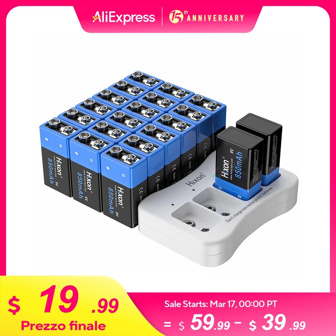 6f22 850mAh 9v Batteria ricaricabile al litio 9V Multimetro Microfono al litio Metal Detector Cavo remoto, Rilevatore di fumo, Artigianale