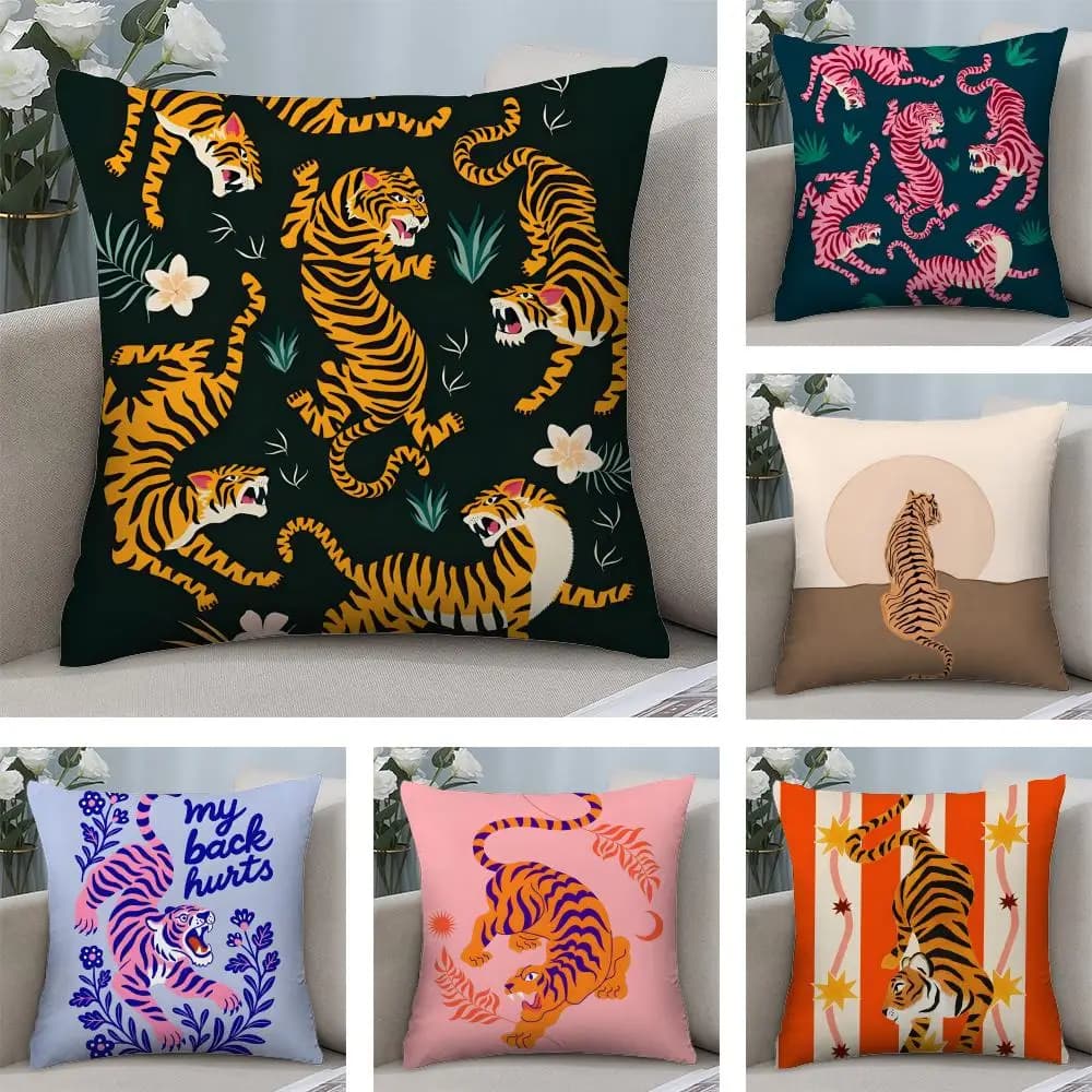 Animal Style Tiger Cushion Cover Short Plush Double-sided Print Square Throw Pillow Covers Sofa Home Cushion Decor