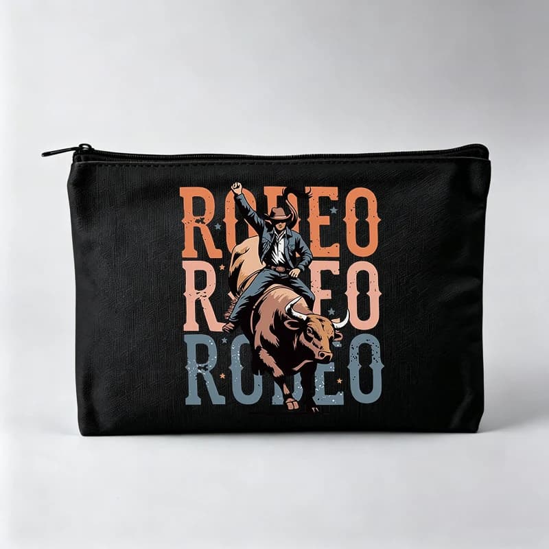 Women's Western Rodeo Graphic Makeup Bag, Zipper Cosmetic Pouch for Daily Use