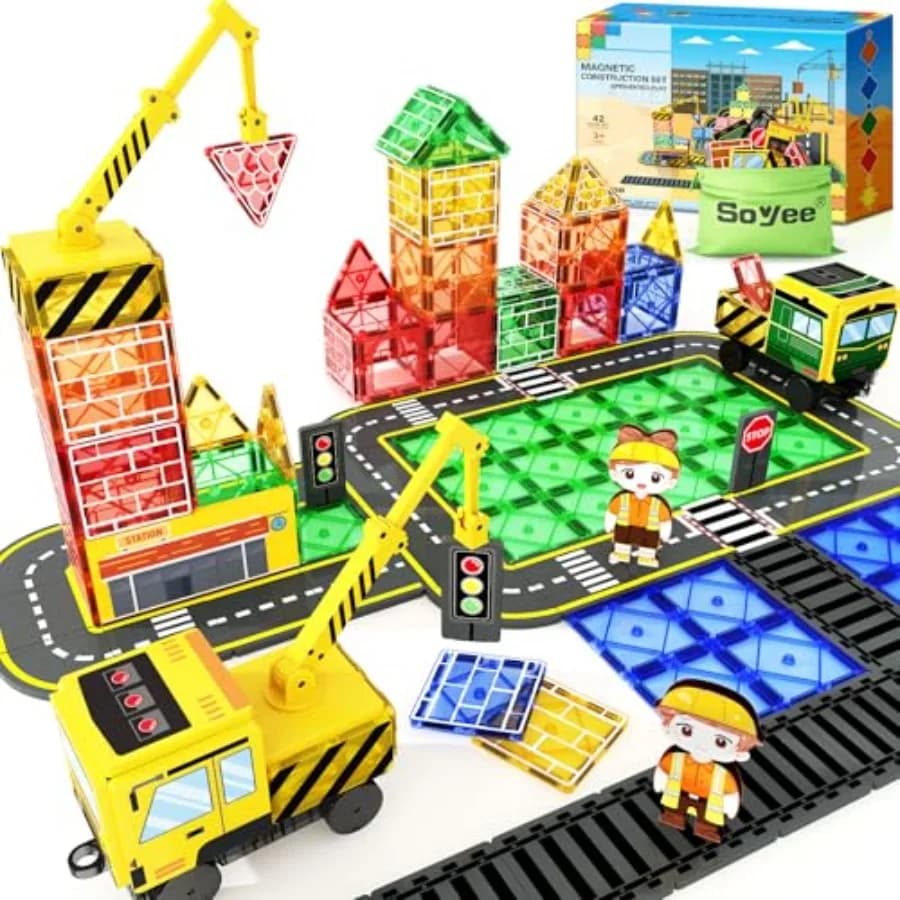 Mattoncini Magnetici Giocattoli da Costruzione con 2 Gru, Giocattoli per Bambini dai 3-5 e 5-7 Anni, Blocchi Magnetici, Regali di Natale per Ragazzi