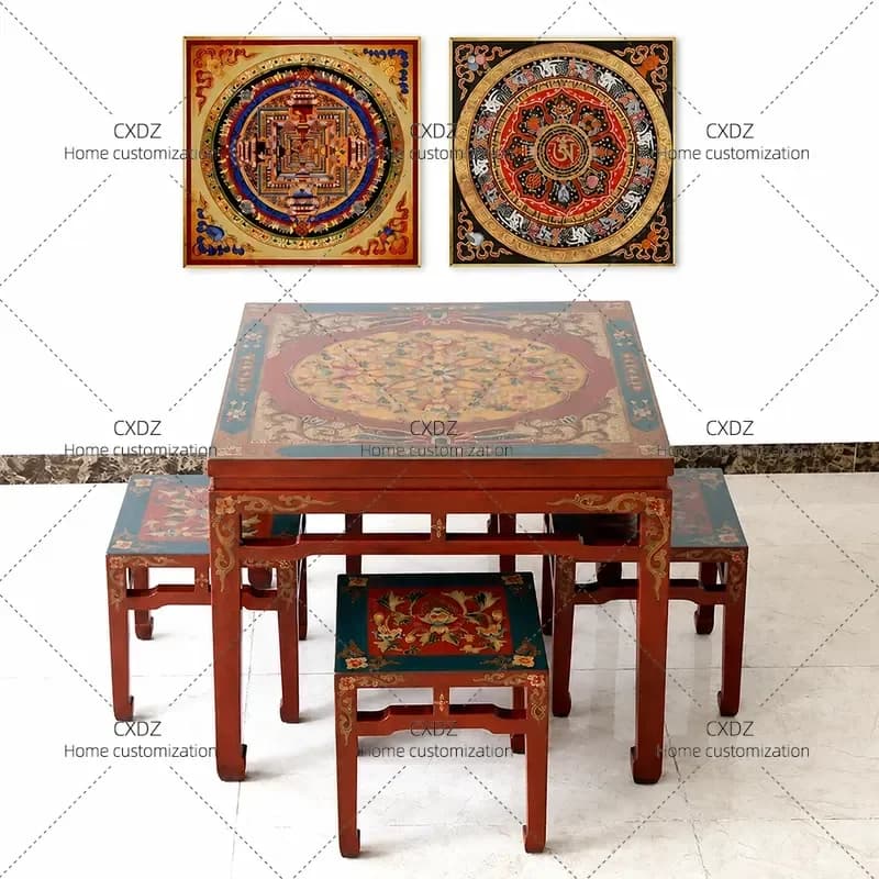 Classical Solid Wood Square Dining Table and Chair Set New Chinese Style Eight Immortals Table for Hotel Chess Card Game Tea