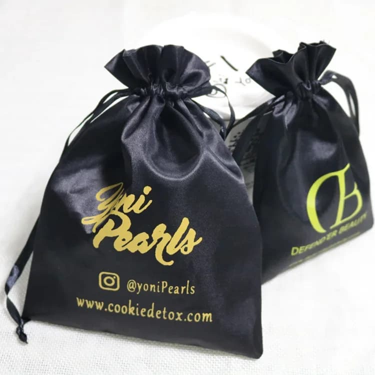 50 pezzi sacchetto di imballaggio in raso per capelli giocattolo panno scarpa portaoggetti sacchetto con coulisse in seta sacchetto personalizzato antipolvere regalo per feste bustina stampa logo
