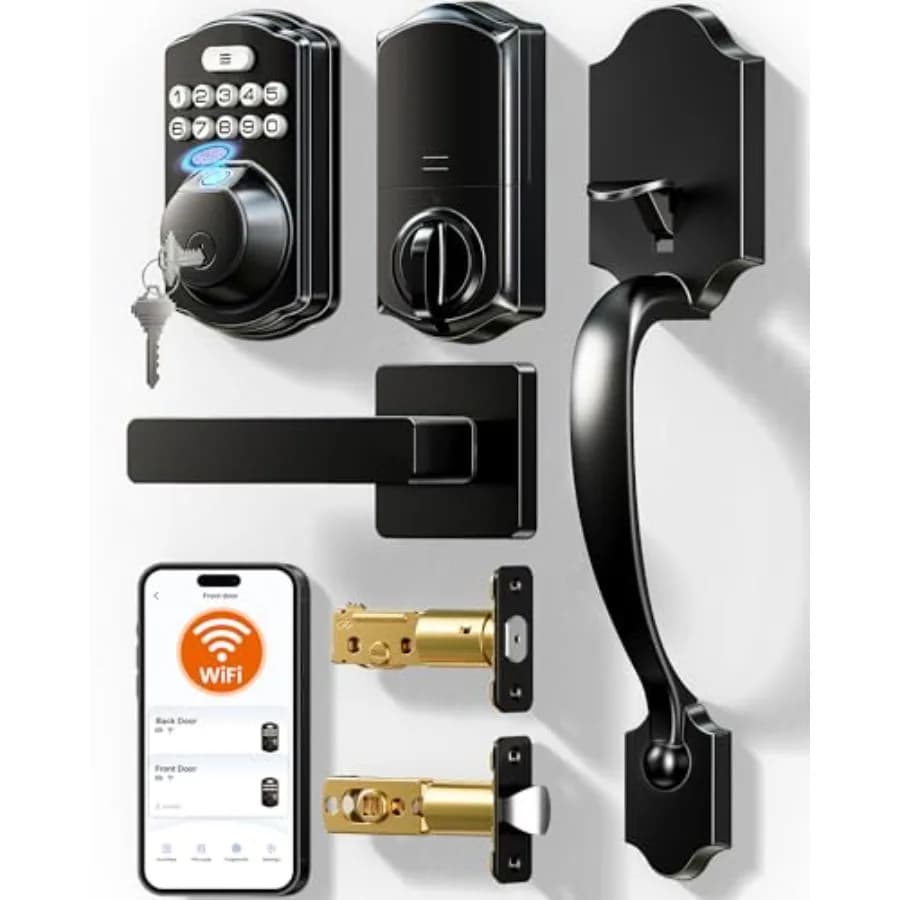 VE012W-H Set Serratura Intelligente WiFi per Porta d'Ingresso con App Integrata, Controllo Vocale Remoto, Impronta Digitale, Ingresso Senza Chiave, Serratura Intelligente con Funzione Deadbolt