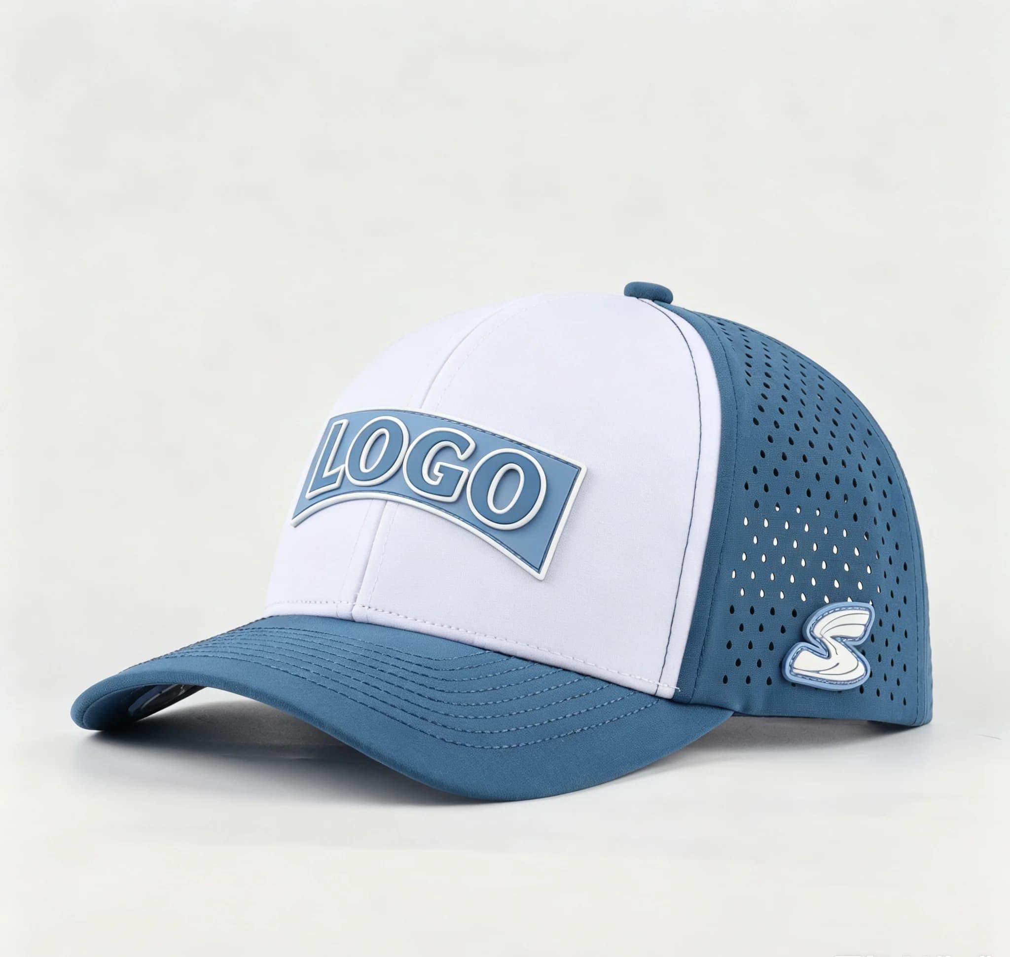 New Designer Custom Luxury PVC Rubber Logo Adults 6 Panel Polyester Perforated Laser Cut Hole Gorras Sport Dad Hat Baseball Cap