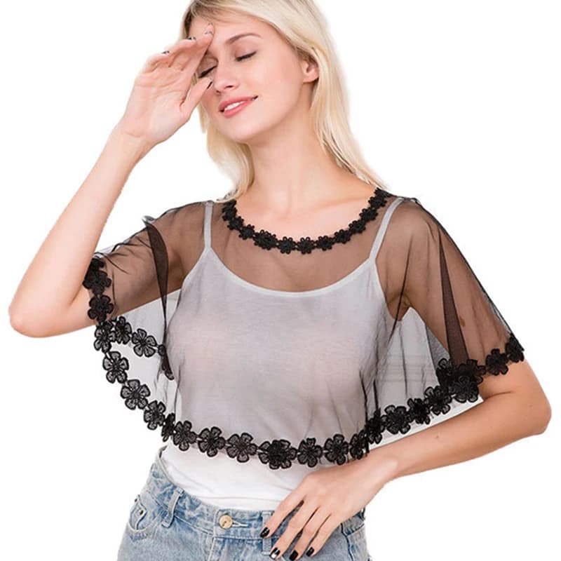 Korean Slim Breathable Chiffon Solar Protection Shawl Women's Wedding Dress Cardigan Outer Women's Cardigan Neck Protection Lace Mantle R69