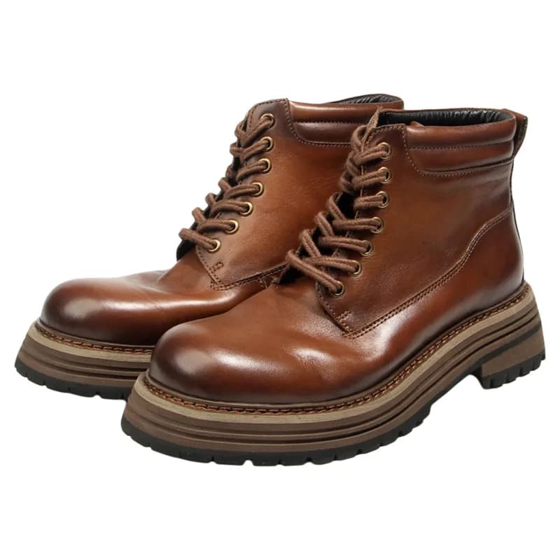 Scarpe casual con plateau e suola spessa in vera pelle stile britannico Stivali Chelsea da trekking all'aperto da moto vintage da uomo