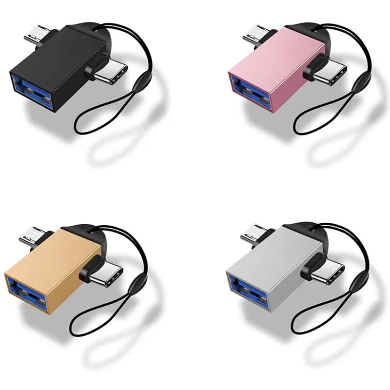 2 In 1 OTG Adapter USB Female To Micro USB Male USB C Male Connector Converter USB Multi-Function Connector For Laptops Tablet