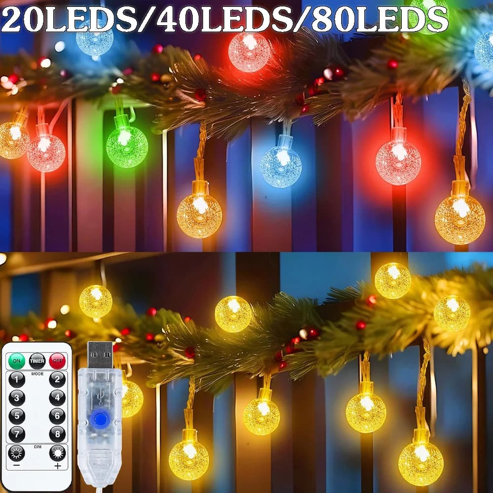 USB Crystal Ball String Light Perline a bolle impermeabili per esterni Fata String Light 8 modalità Giardino remoto Festa di nozze Natale