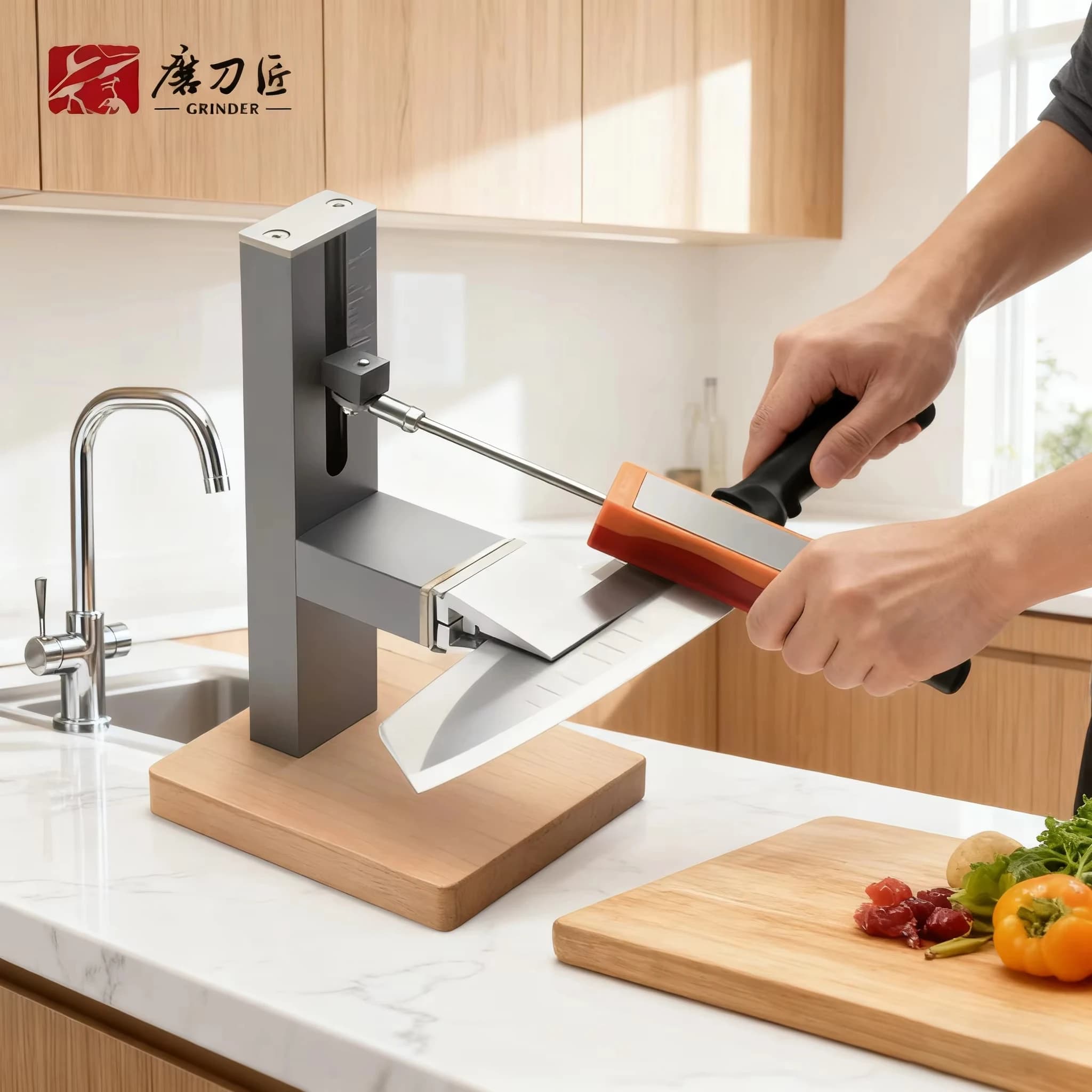 Affilacoltelli diamantato a 4 stadi con guida angolare, pietra per affilare di precisione a grana 360/600/800/1000 per utensili da chef da cucina