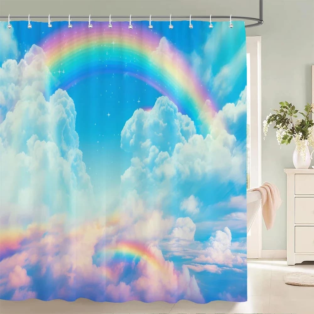 Acquerello Nuvole Cielo Paesaggio Tende da doccia Tende da bagno in tessuto impermeabile per bagno Vasca da bagno Copertura da bagno con ganci