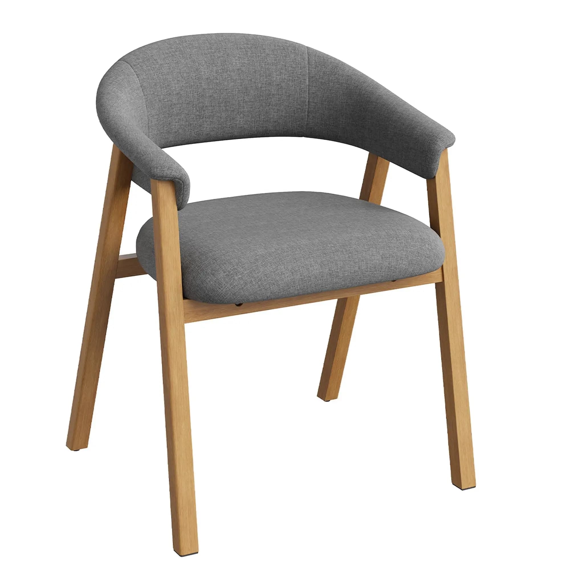 Modern Upholstered Dining Chair With Arms Comfortable Curved Backrest Sturdy Wooden Legs Linen Fabric Accent Armchair For Dining Room Kitchen Living Room