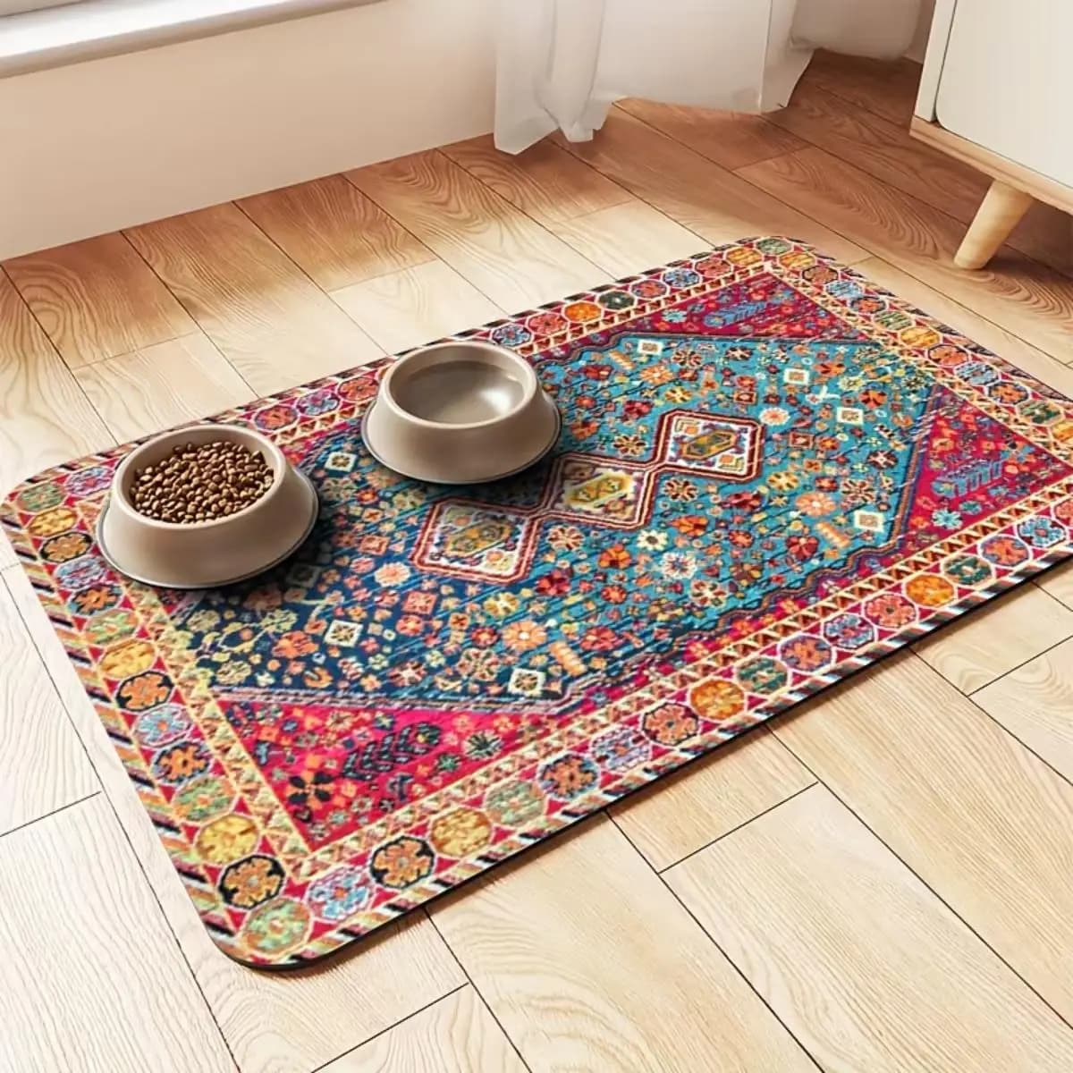 Square Pet Feeding Mat for Cats and Dogs Heavy Duty Rubber Bottom Non Slip Water Absorbent Food Bowl Mat