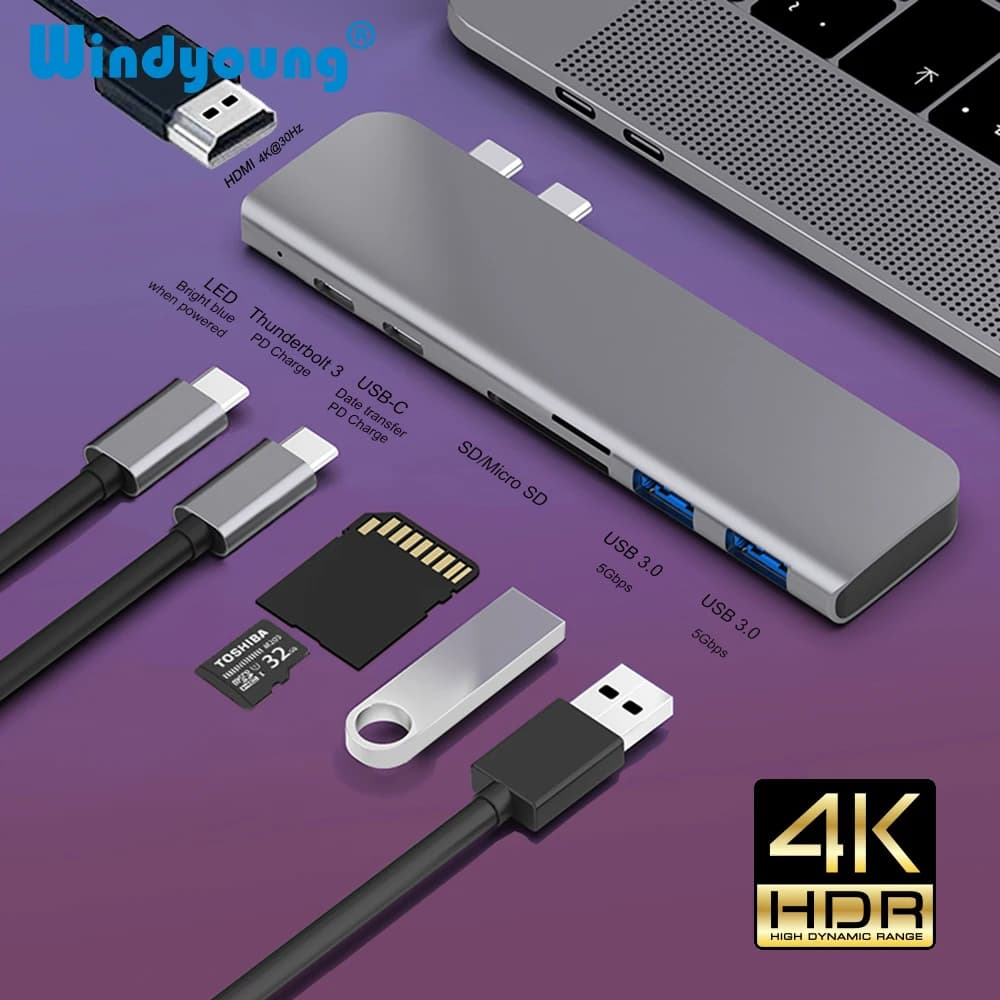 Adattatore USB 3.1 tipo C Hub a HDMI 4K Thunderbolt 3 USB C Hub 3.0 TF SD Slot per lettore PD per MacBook Air Pro M3 M2 M1 Chip