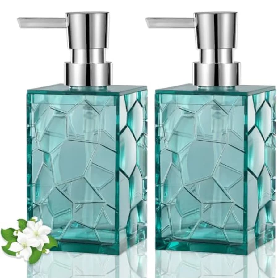 Acrylic Pump Bottle Refillable Lotion Soap Dispenser 10oz Teal BPA-Free, Sturdy, Plastic Empty Liquid Container for Bathroom De