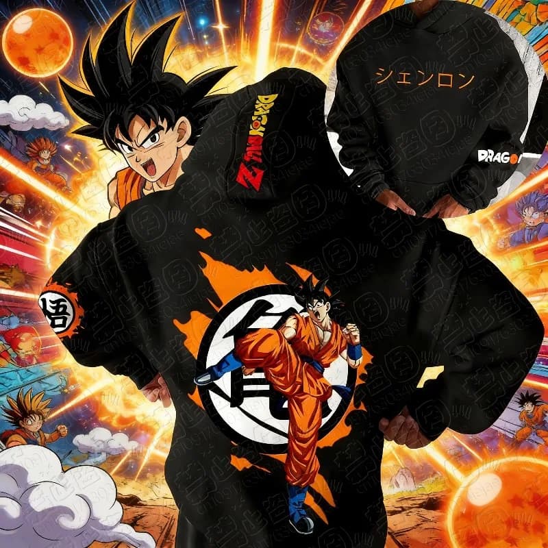 Felpa con Cappuccio Dragon Ball 2026 - Comfort in Cotone Premium, Elasticizzata, Calda e Traspirante, Stampa Elegante, Cappuccio per Ogni Condizione Atmosferica, Alla Moda