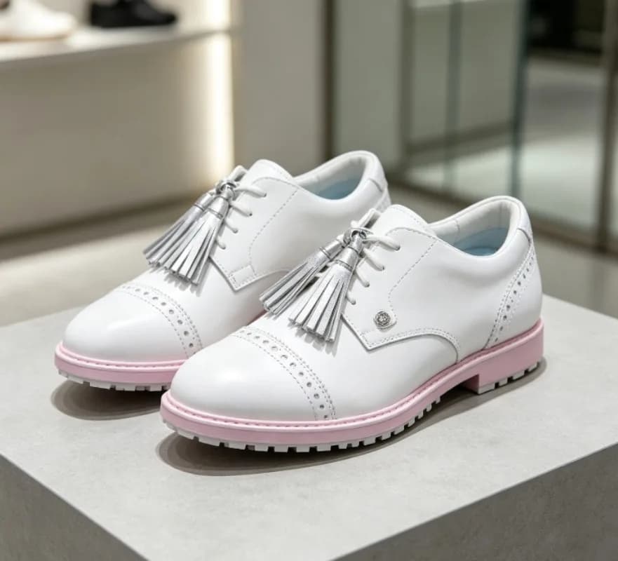 2026 Women's Pointed Toe Full Grain Leather Golf Shoes Spikeless Breathable Lightweight Outdoor Walking Sneakers