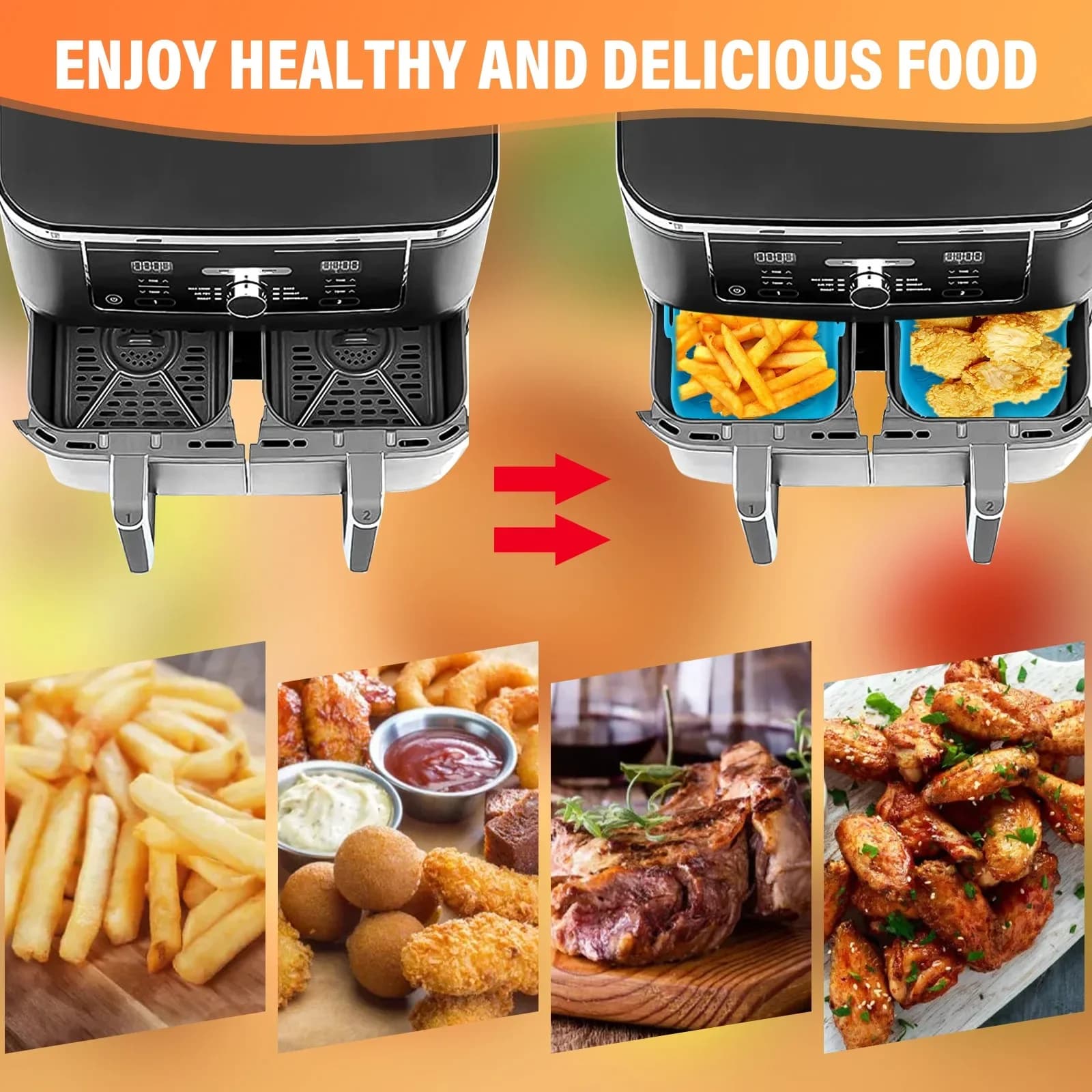 2pcs Air Fryer Silicone Tray Rectangle Oven Baking Basket Reusable Liner Insert Dish Fried Chicken for Airfryers Accessories