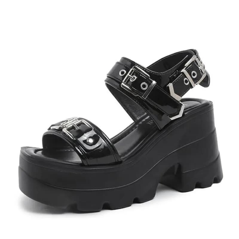 2026 10CM Summer Hollowed-out Breathable Thin Sandals Women New All-match High-heeled Platform Sandals Punk Thick heel Shoes