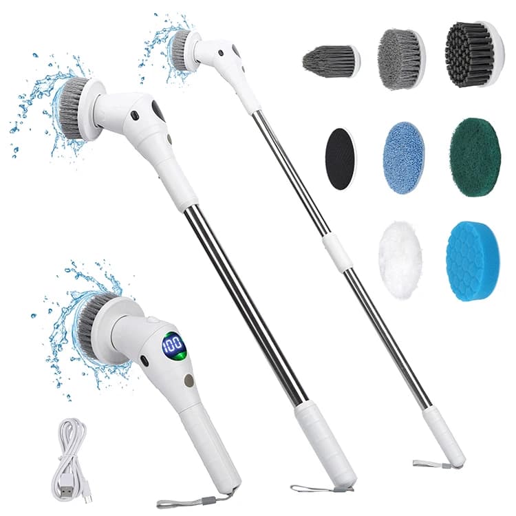 Nuovo arrivo Spazzola per pulizia elettrica senza fili Spin Scrubber per pavimenti per WC Finestra Bagno pulito con luce notturna a LED