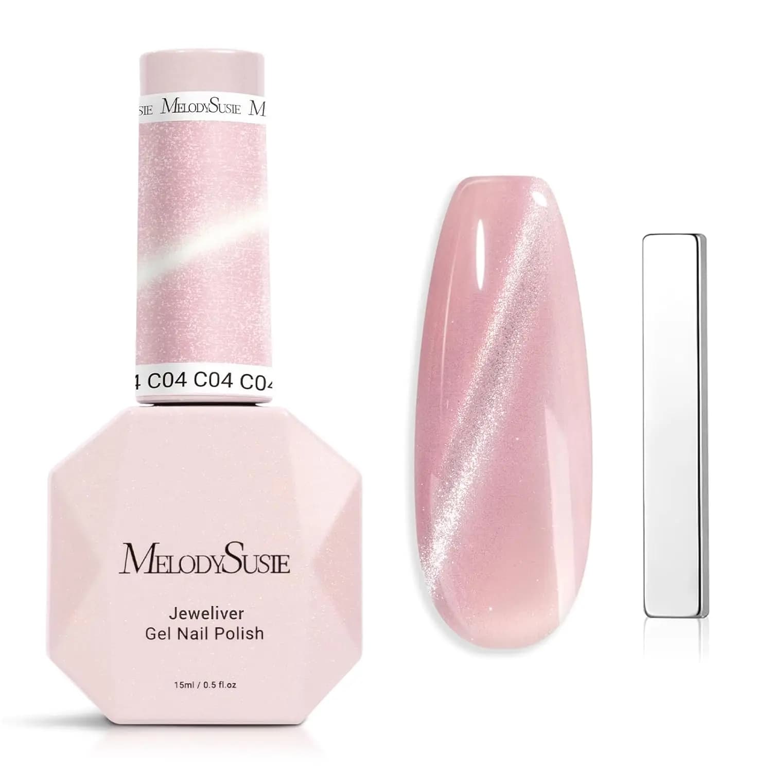 Smalto Gel Effetto Occhio di Gatto, 0.5 Fl Oz Rosa Glitter Olografico Magnetico con Magnete per Nail Art