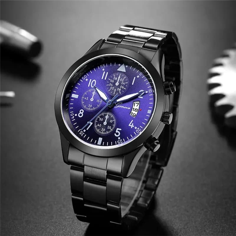 Ginevra orologi da uomo di lusso da uomo orologi da uomo in acciaio inossidabile nero Blue Face orologio al quarzo da uomo orologi sportivi reloj hombre horloge heren
