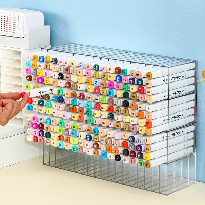 Marker Pen Organizer Box Multi Compartment Clear Plastic Case For Pens Pencils And Art Painting Tool Learn Desktop Storage Box