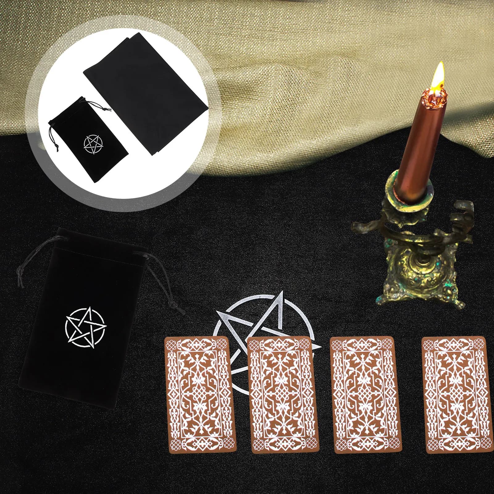 Set da 1 Pezzo: Tovaglia per Carte dei Tarocchi con Pentacolo e Sacchetto Portaoggetti con Coulisse, Tessuto Premium Spesso e Resistente all'Usura per Principianti nel Divinazione e nei Giochi