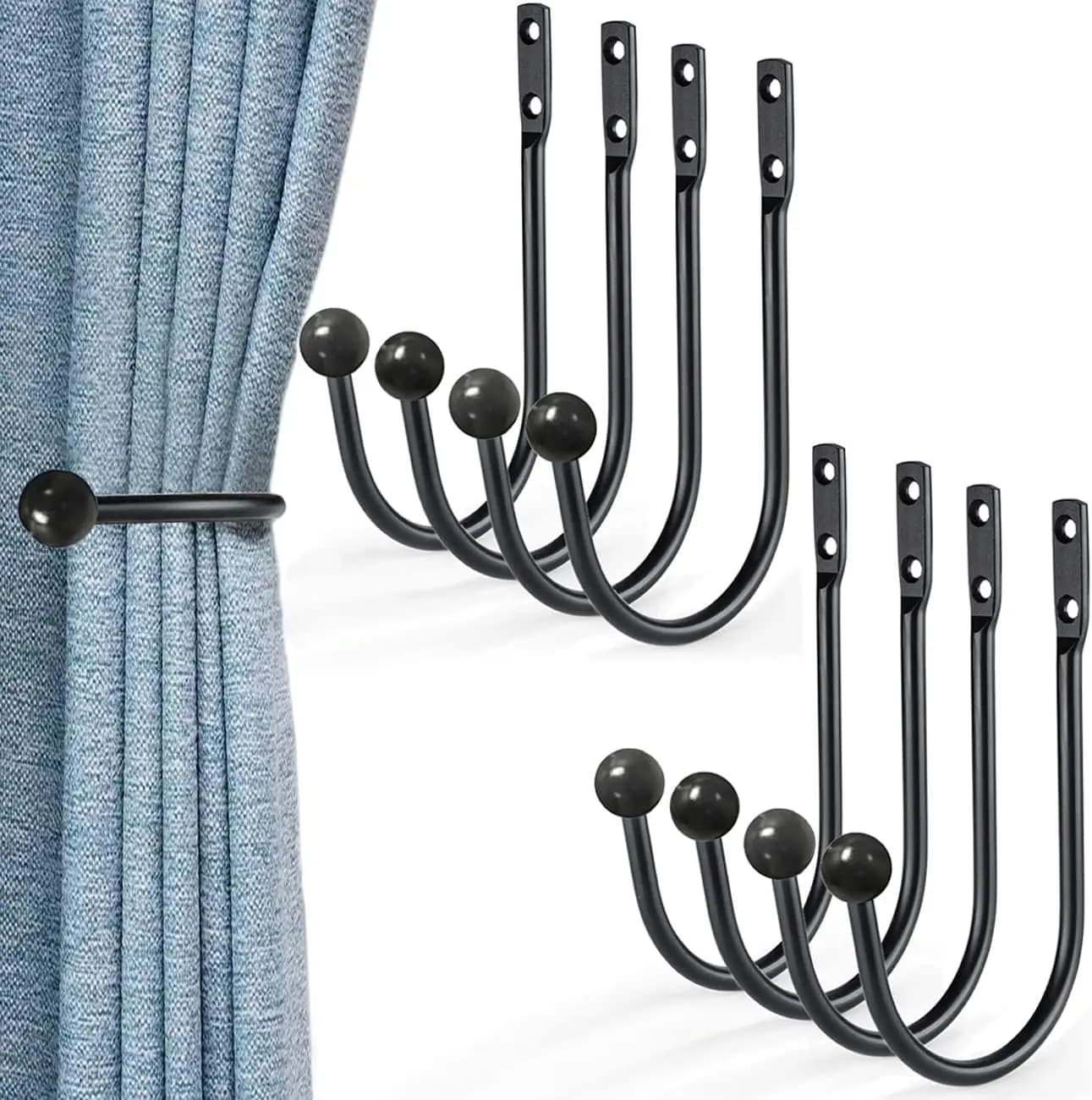 Set di 8 fermatende in metallo, fermatende neri vintage rustici per soggiorno, cucina, camera da letto con viti