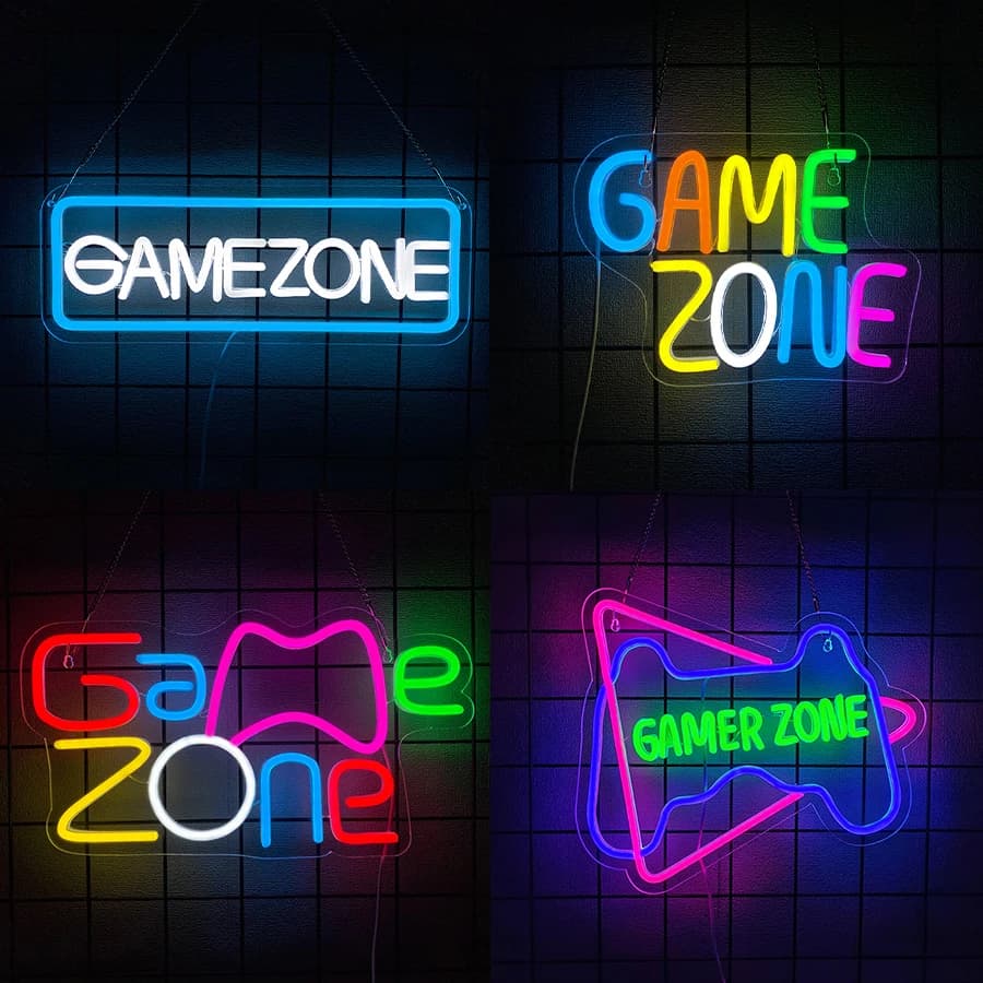 Insegna al neon serie Game Zone per decorazioni da parete, insegna luminosa per camera da letto, man cave, internet bar, feste, decorazioni per sala giochi, regali per amanti dei videogiochi