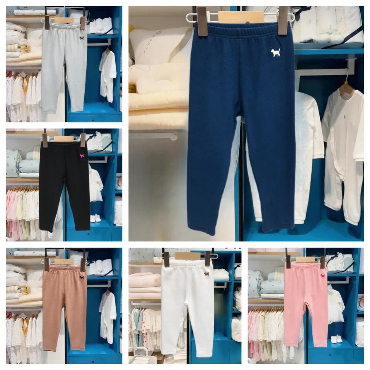 Leggings per neonati in tinta unita, opzioni multicolore, con ricamo di cagnolino, pantaloni con elastico in vita