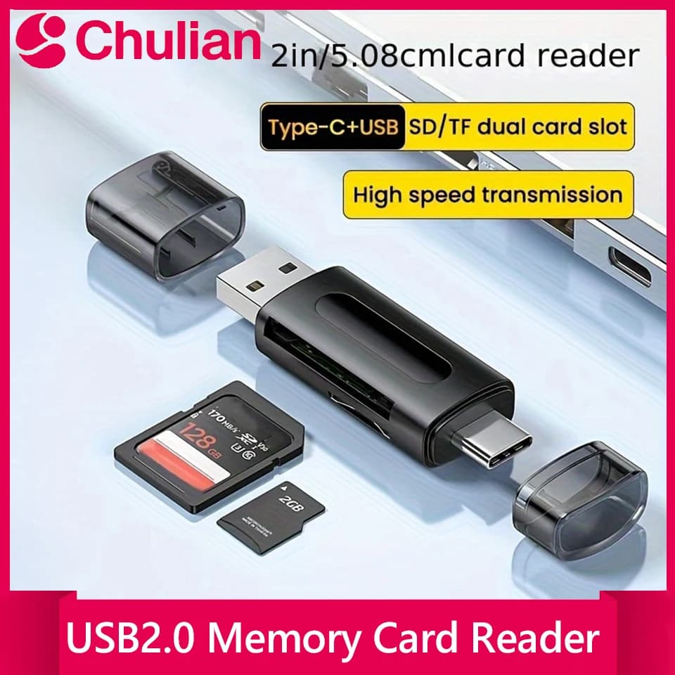 Lettore di Schede USB Type-C 4-in-1 Multifunzione per Mini SD e TF, Memoria Esterna Espandibile Compatibile con USB 2.0