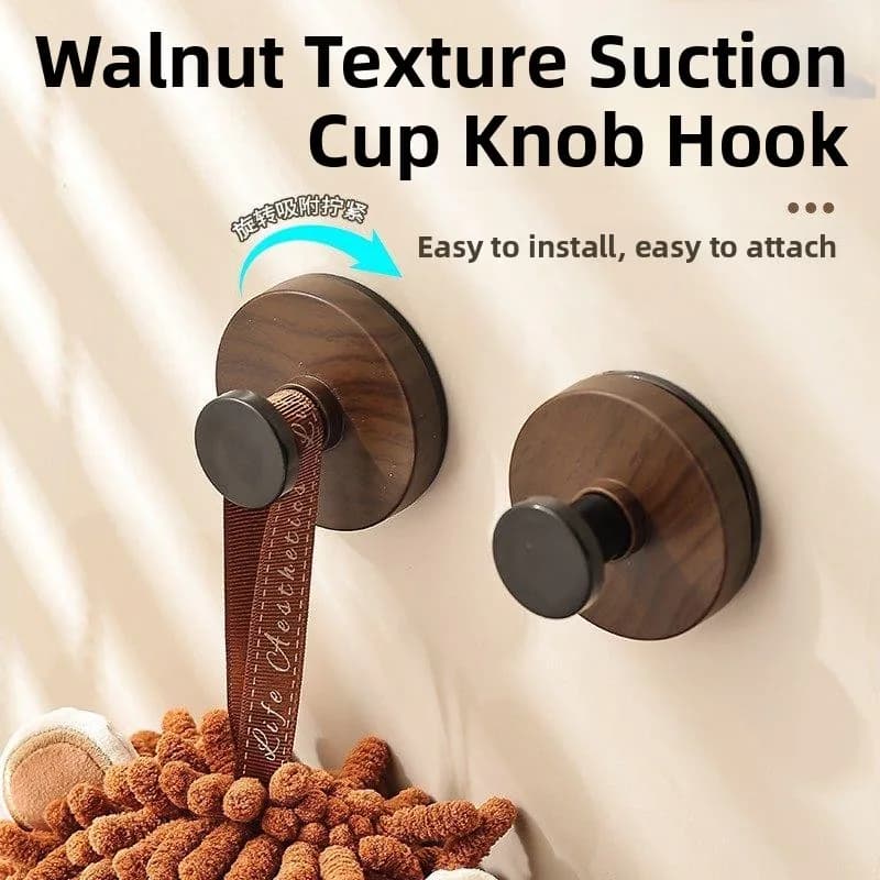 Rotatable Walnut Pattern Suction Cup Hook No Drilling Kitchen Coat Hook Wall Mounted Storage Organizer for Office Use