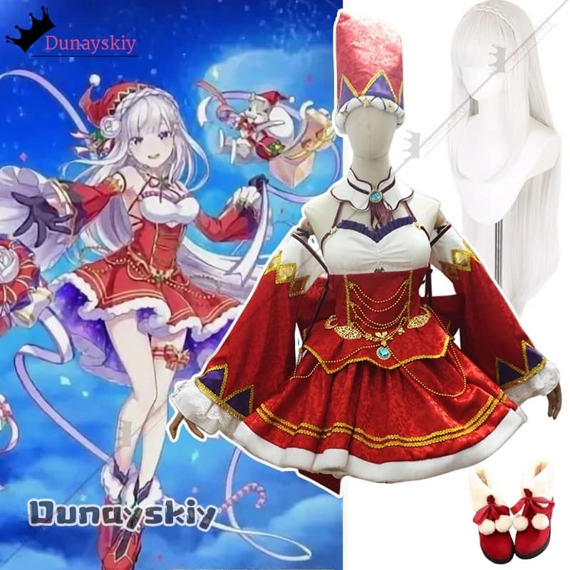 Costumi Personalizzati di Emilia per Cosplay Anime, Abito Natalizio Rosso Lolita, Set con Parrucca e Scarpe, Travestimento per Halloween da Donna