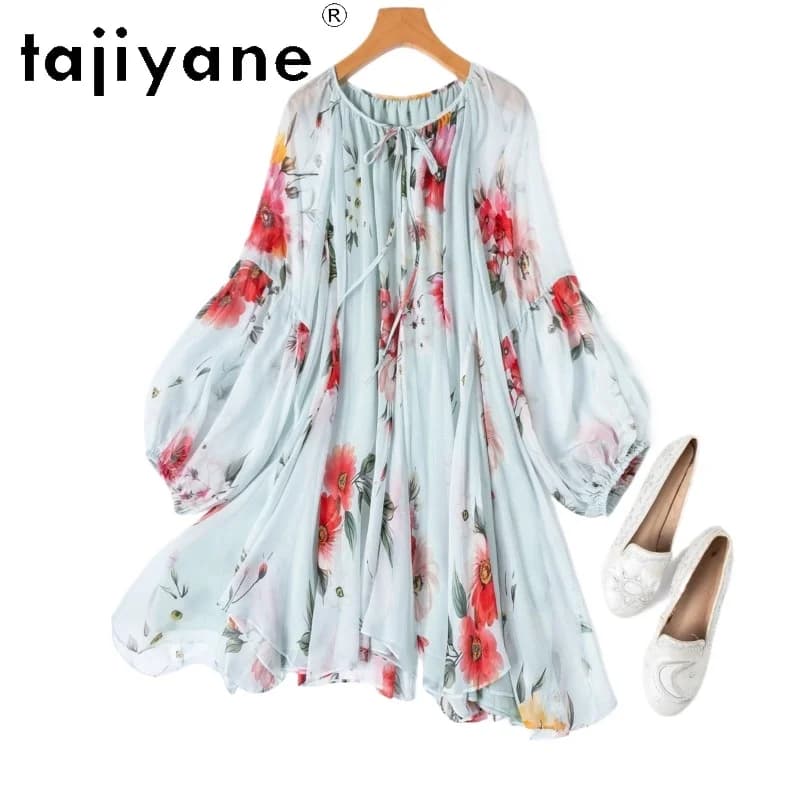 TAJIYANE Women's 100% Gelso Silk Mini Dresses, Large Floral Dress in Trapezio, Holiday Summer Dresses 2026, Women's Clothing