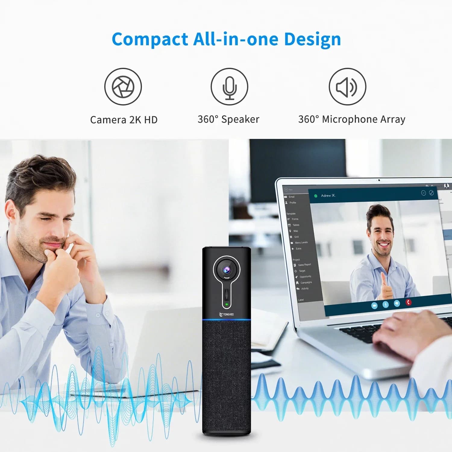 Nuova Attrezzatura per Conferenze: Webcam USB 2K All-in-One con Rilevamento Facciale AI, Microfono e Altoparlante Integrati