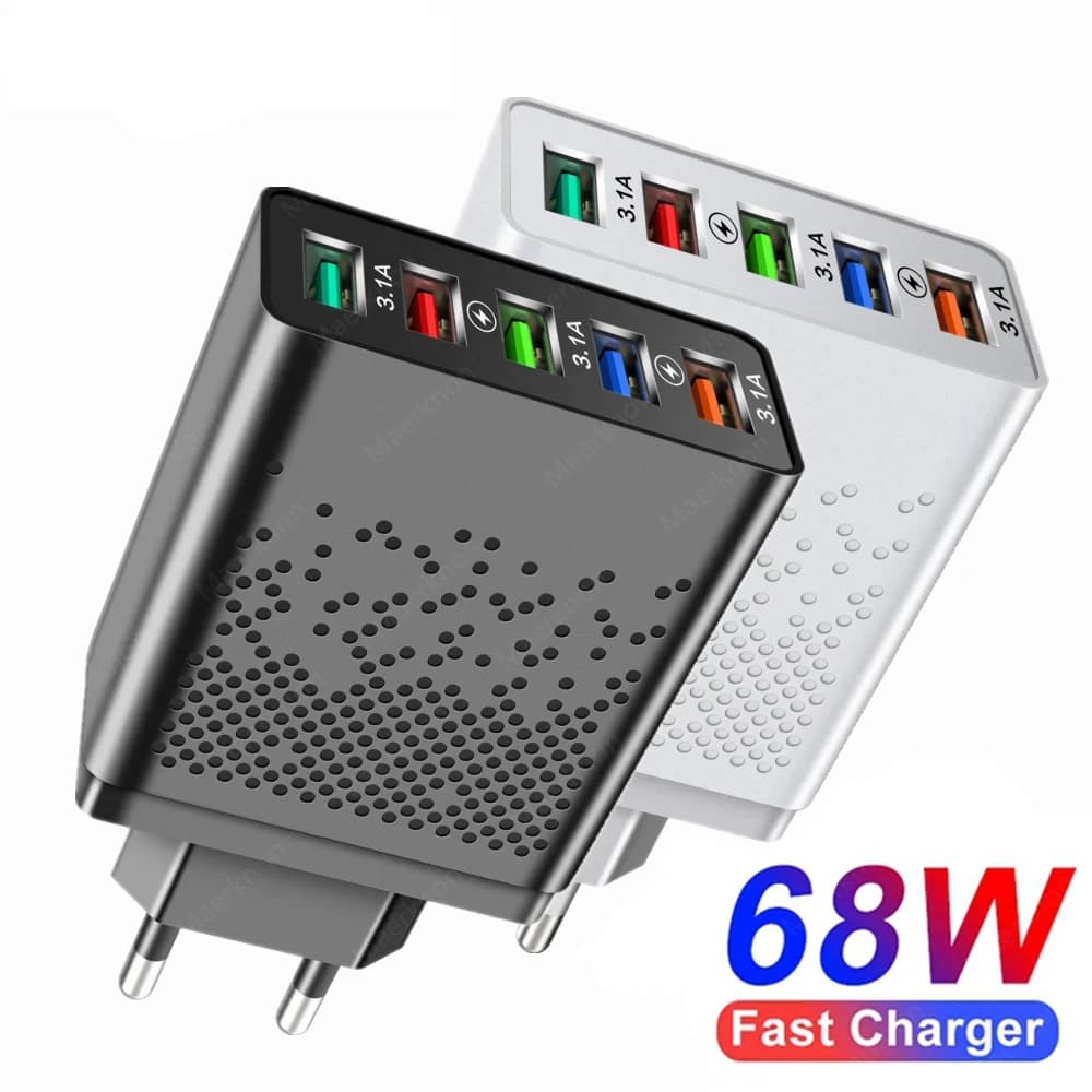Caricatore USB da 68 W a 5 porte Carica rapida Caricatore da muro con spina UE/USA Ricarica rapida per iPhone Samsung Xiaomi Huawei Adattatore di ricarica per telefono