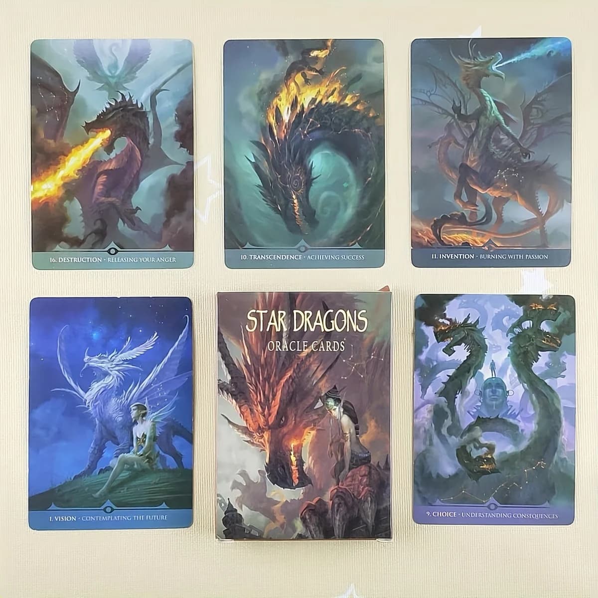 Mazzo da 33 carte Star Dragons Oracle Card con guida elettronica Gioco di predizione del futuro 10,4 * 7,3 cm
