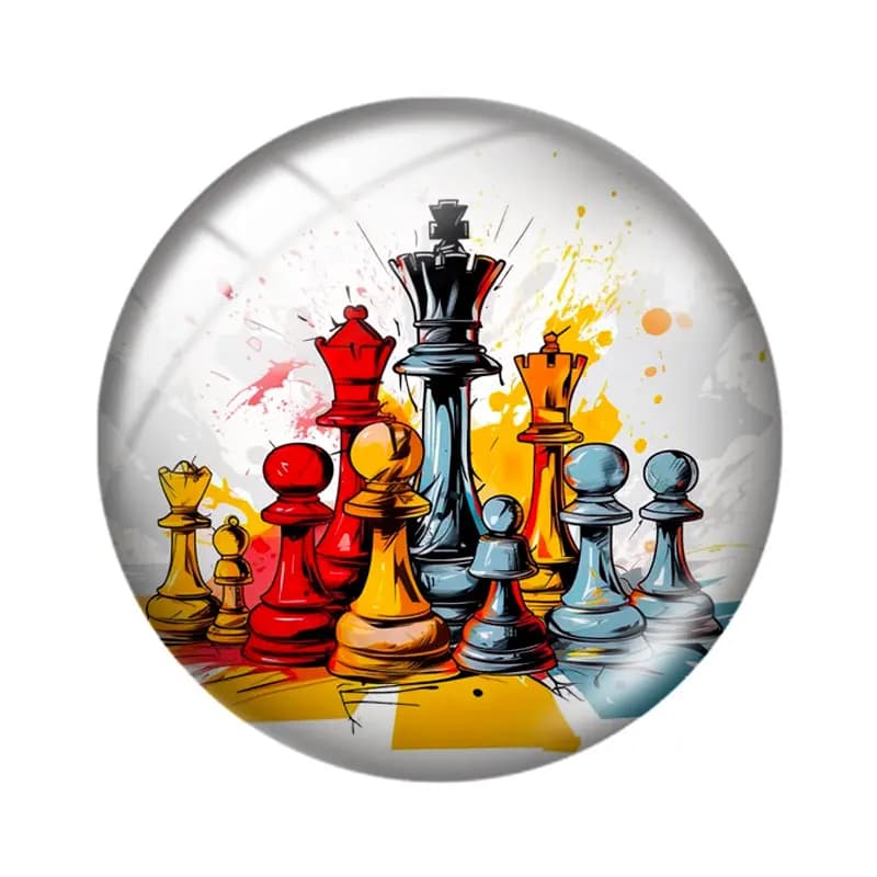 Ciondoli e anelli in vetro cabochon da 12/18/20/25mm a tema gioco degli scacchi acquerello per creazione gioielli, orecchini e componenti per bigiotteria