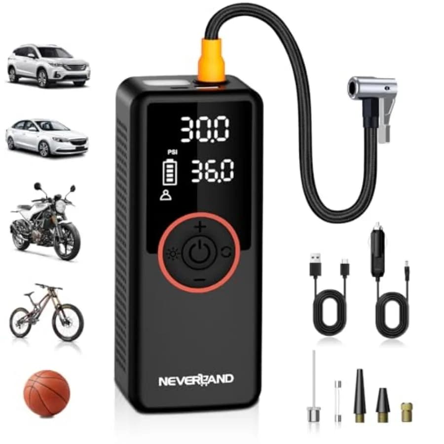 Compressore d'aria portatile per pneumatici SUV - 30000mAh 180PSI 150W ad alta potenza con manometro digitale e doppia illuminazione