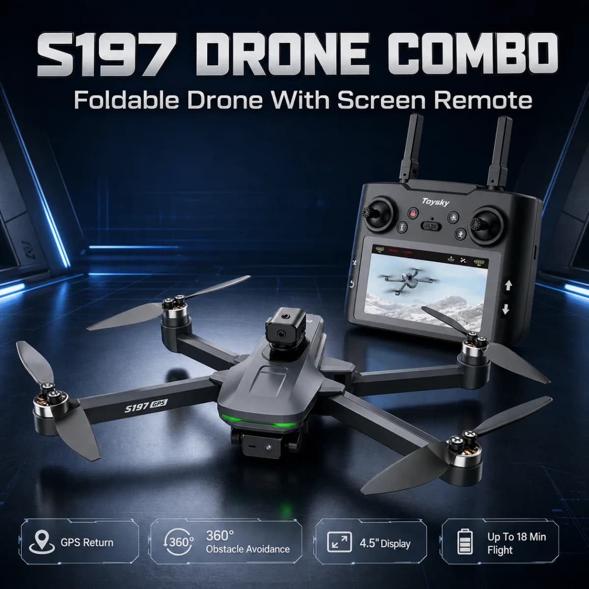 2026 New S197 GPS Drone Professional HD Camera With 4.5 inch Screen RC Dron Brushless 360° Obstacle Avoidance Folding Quadcopter