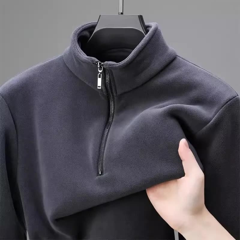 Thickened Fleece Warmth Hoodie Men's Autumn Winter Workwear Half Zipper Hooded Sweatshirt Youth Casual Long Sleeve Polyester ...