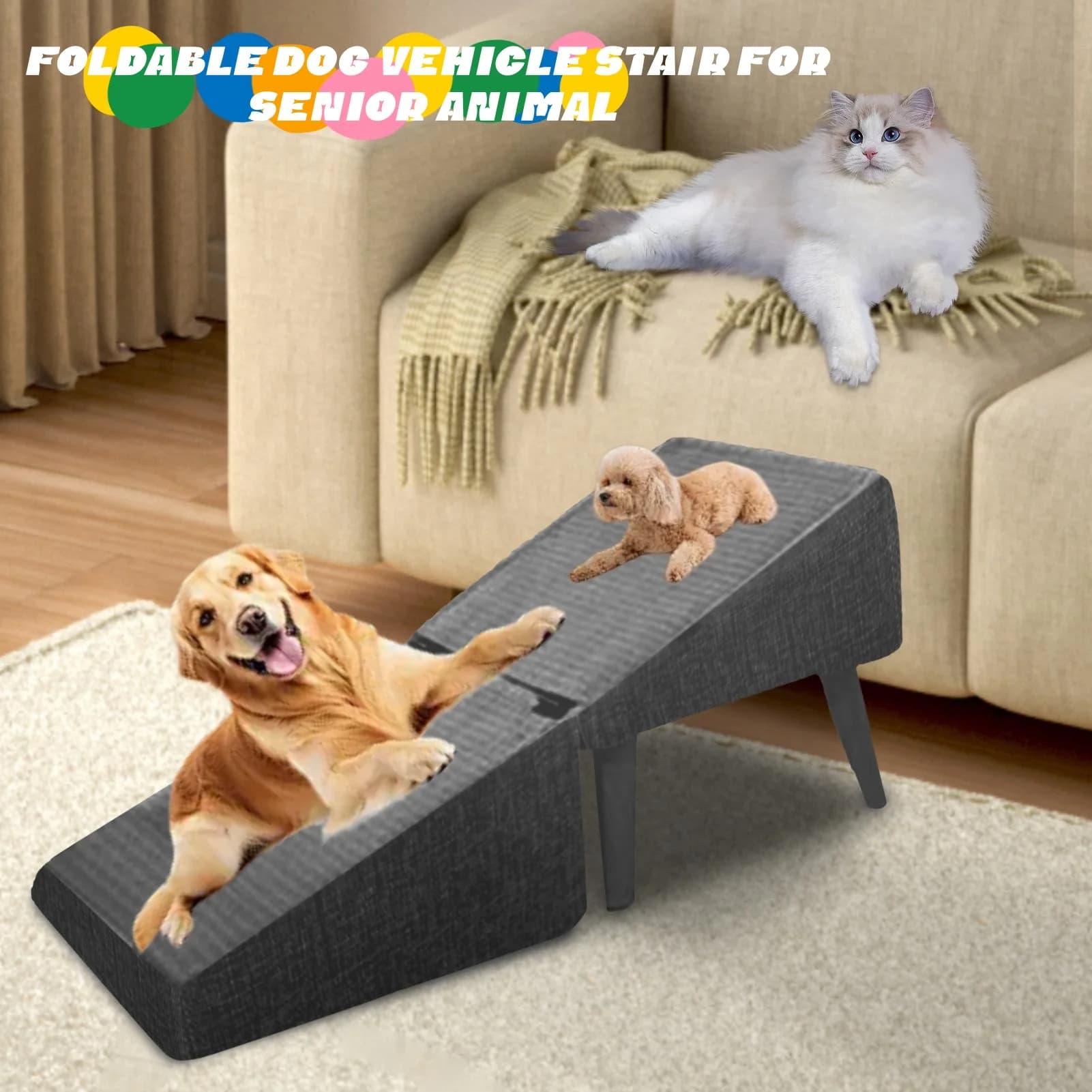 Scala pieghevole per veicoli per cani 2 in 1 con poggiapiedi Sgabello Rampa per veicoli per gatti antiscivolo Rampa per gatti trasformabile per animali senior