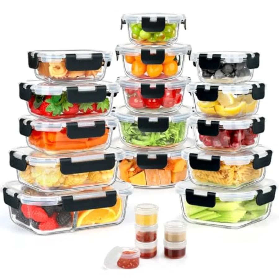 42pcs Glass Food Storage Containers with Snap Locking Lids Set Glass Meal Prep Containers 21 Container and 21 Lids Leak Proof L