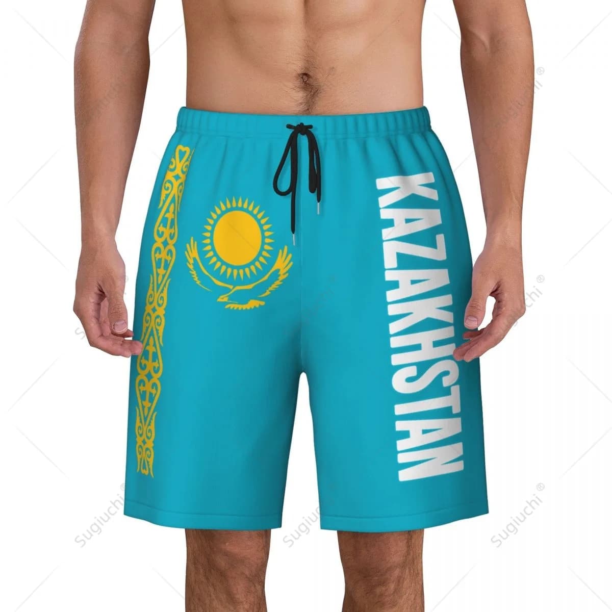 Men's Kazakhstan Flag Beach Pants Board Shorts Surfing Boys Soccer Cycling Swimwear Running Polyester