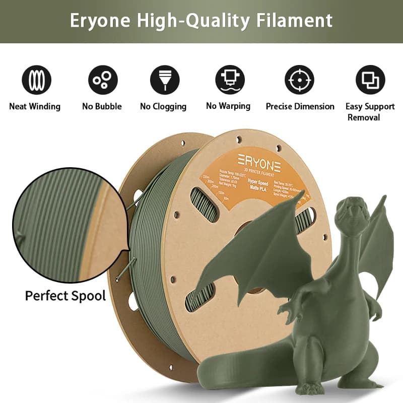 ERYONE Filamento PLA Opaco ad Alta Velocità 1KG 1.75mm, Velocità di Stampa Ultra-Rapida, Qualità Opaca Premium Bobina da 1kg