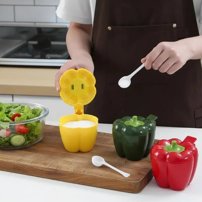 Set di 3 Contenitori per Spezie a Forma di Peperoncino, Scatole in Plastica con Manico, Salvaspazio per Cucina Domestica 2026