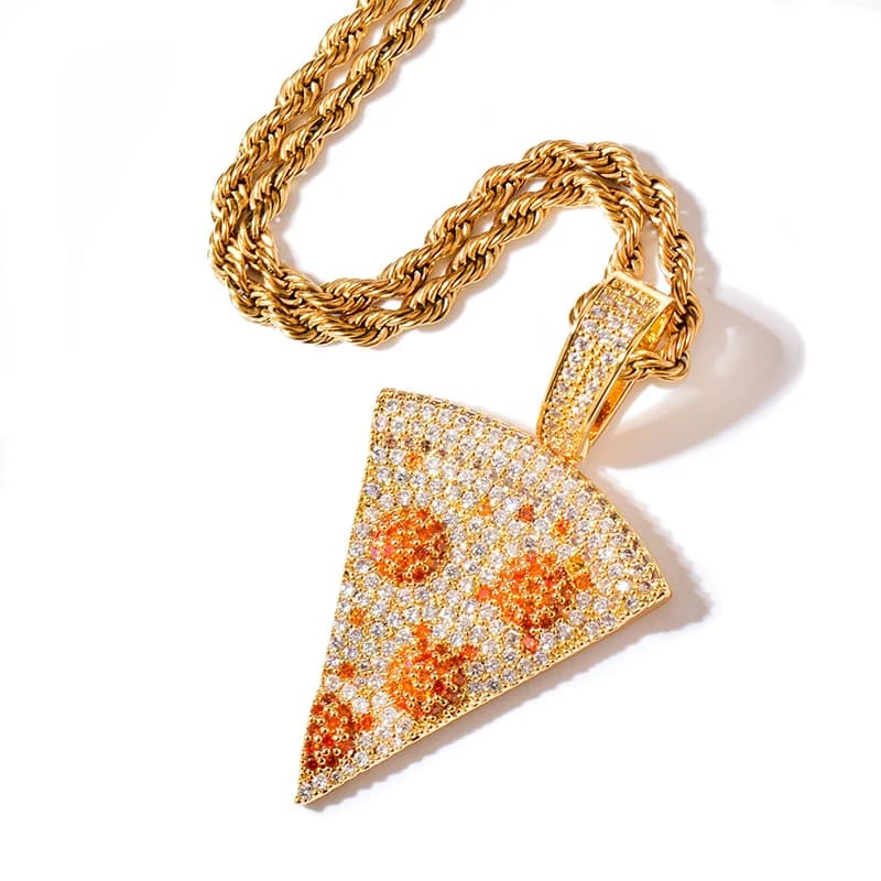 Hip Hop 5A + CZ Stone Bling Iced Out Best Friend BFF Pendenti Pizza Pendenti Collana per uomo Rapper Gioielli Oro Argento Colore